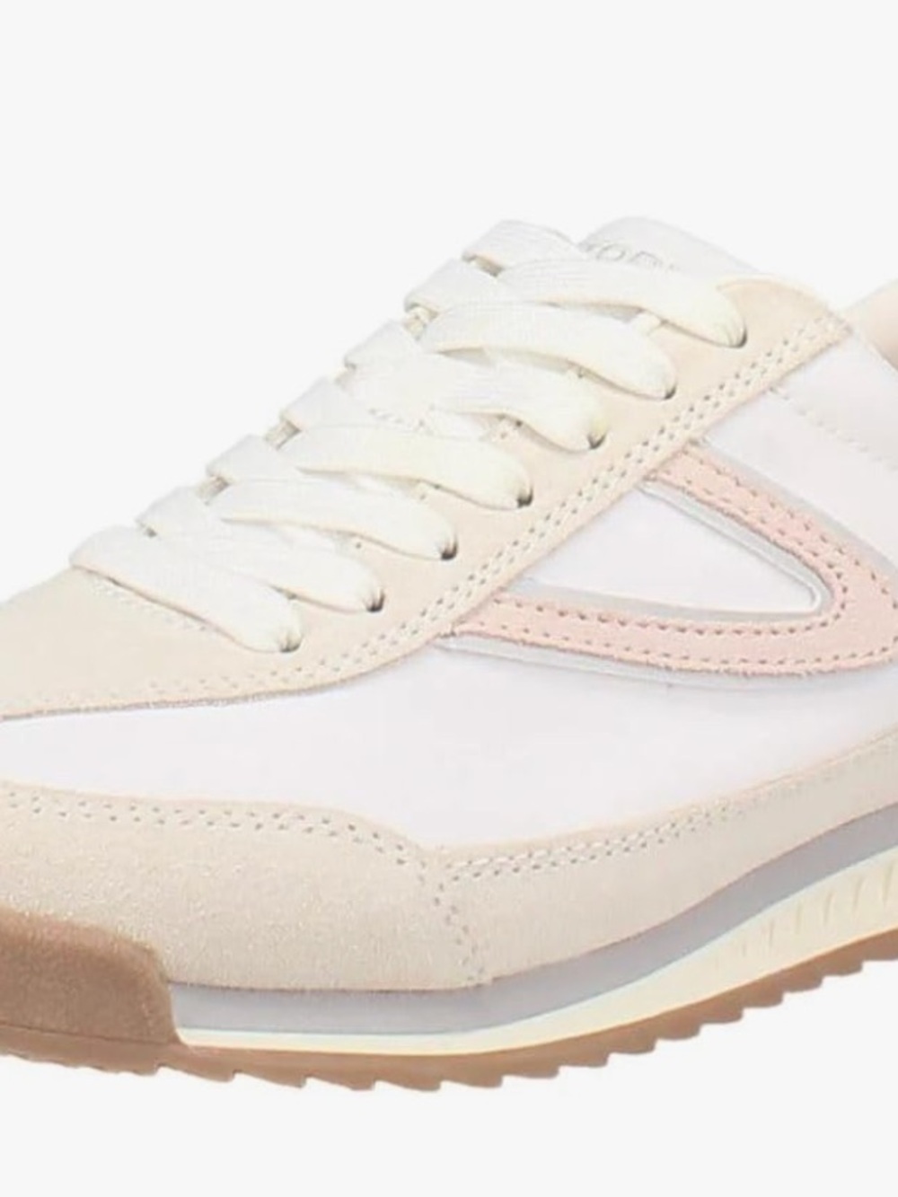 Tretorn Women's Lace-Up Runner in White/Beige and Light Pink